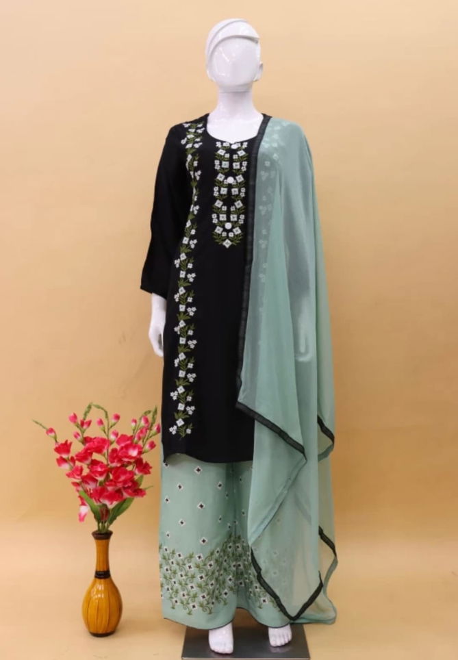 Shamal Rayon Embroidery Kurti With Bottom Dupatta Wholesale Market In Surat
